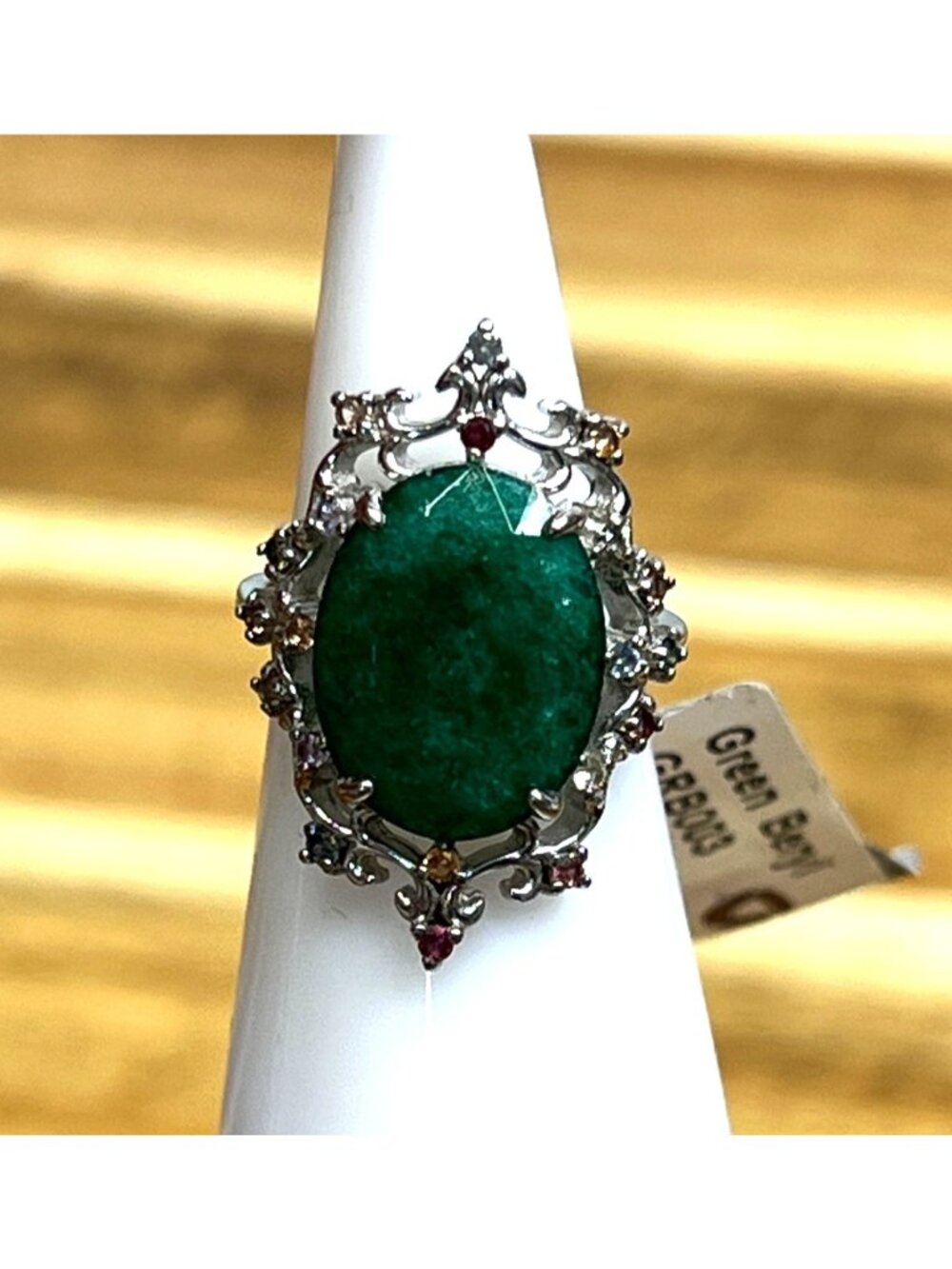 Deep green genuine Beryl stone on .925 sterling silver, size 6 - Picture 4 of 13